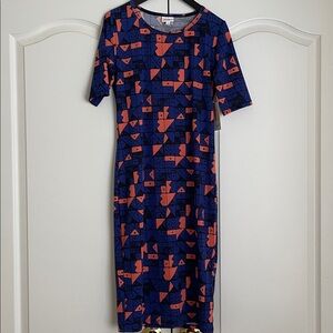 LuLaRoe Stretch Geometric Midi Dress, size S, NWT